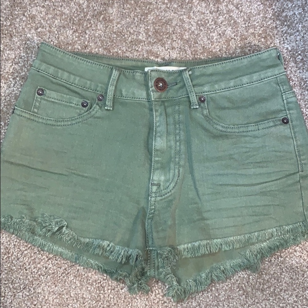Army green high waisted jean shorts